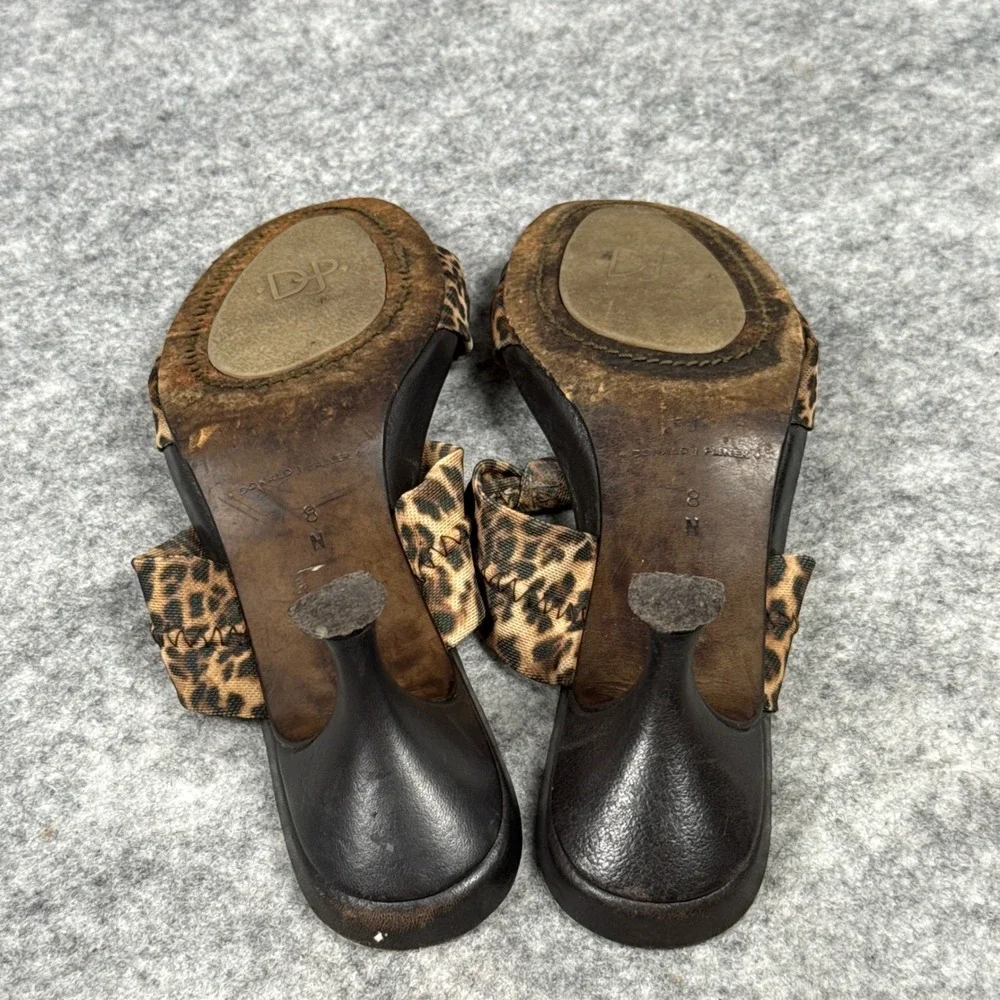 Donald J Pliner Brown Congo Mesh Elastic Leopard Print Sandals Mules BARE 8 Heel